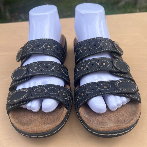 Clarks Leisa Cacti Q Sandal Slide Women's Size 8.5M Adjustable Straps Dark Gray - Picture 1 of 9